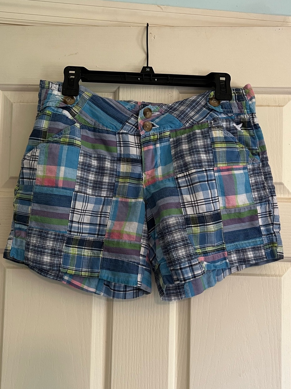 Grane Blue Plaid Patchwork Women's Shorts